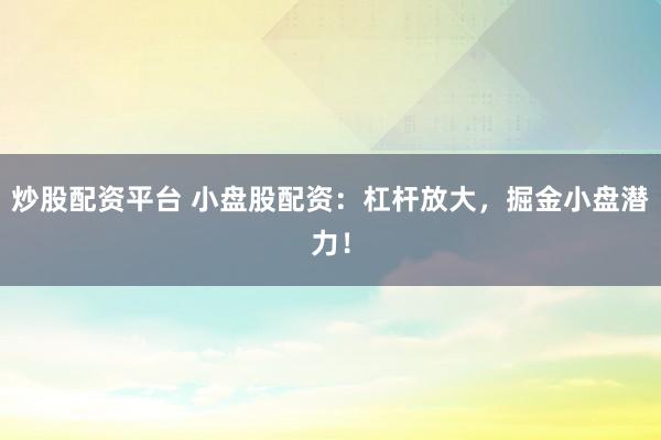 炒股配資平臺(tái) 小盤股配資：杠桿放大，掘金小盤潛力！